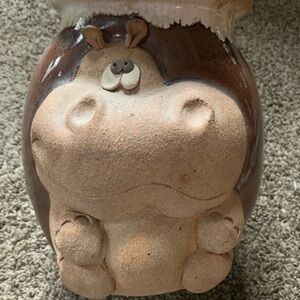 Vintage Hippo Large Stoneware Jar (Missing the Lid) by Jan Blustein